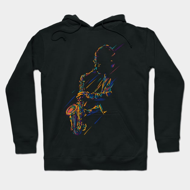 Saxophonist lineart Hoodie by BAJAJU